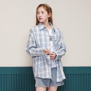 [에꼴리에] 여자 여름이월 오버핏 블루체크셔츠(25B5381)