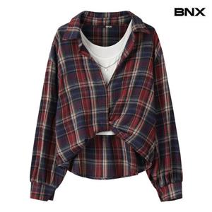 [비엔엑스]나시 레이어드 체크 카라넥 긴팔 셔츠 (BX3BL013L0)