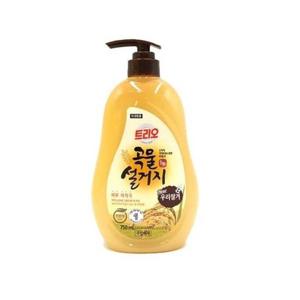 애경 트리오 곡물설거지 우리쌀겨 750mL 용기 방풍지 애경트리오 주방세제 유한젠액체형 애경주방세제