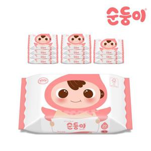 [순둥이]B-hu12/베이직 무향 엠보싱 물티슈 휴대 리필형 20매 12팩