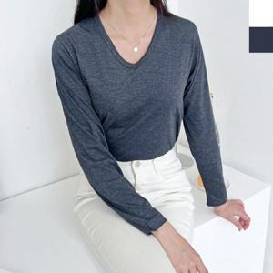 빅사이즈여자티셔츠 국내생산 여성 기본 브이넥 긴팔티 빅사이즈티셔츠