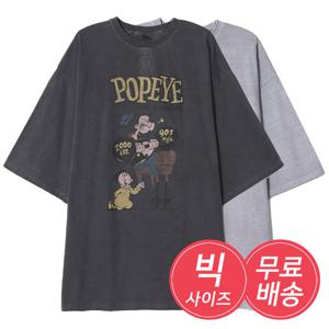남자 오버핏 헬스 뽀빠이 코튼 반팔 티셔츠 AC-TSH-Q007-그레이