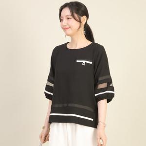 애비뉴투지 엄마옷 테이프 포인트 망사 배색 여름 반팔 블라우스 B05536