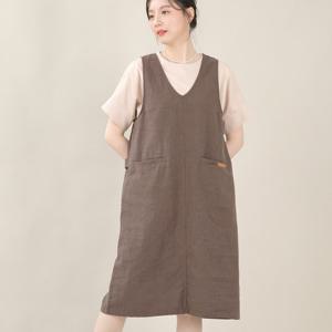 애비뉴투지 엄마옷 린넨 브이 여름 주머니 민소매 조끼 캐쥬얼 원피스 K06508