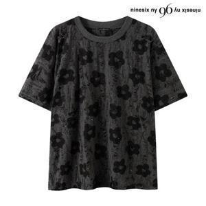 [택가 49,000원] [나인식스뉴욕] 글리터 플라워 반팔 티셔츠 (NQ2LW032L0)