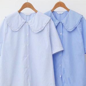 305G882S 카라 빅사이즈 프릴 스트라이프 블라우스