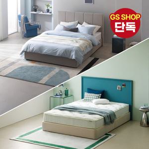 [지누스침대][Q] 매든 저상형 라이트그레이 침대SET / 그린티 에어 하이브리드 25cm 침대 세트 프레임 퀸
