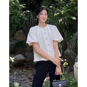 질스튜어트 뉴욕 여성 25FW 일본 수입소재 아이보리 셔링장식 반팔블라우스 JSBL5C120IV