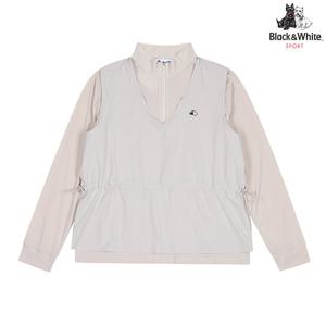 [블랙앤화이트] 여성 반하이넥 우븐패치 티셔츠 9105LZSN_BEIGE
