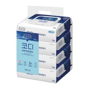 미용위생용품 코디 아쿠아프레시 물티슈 캡형 4입 CODI 쌍용 72매