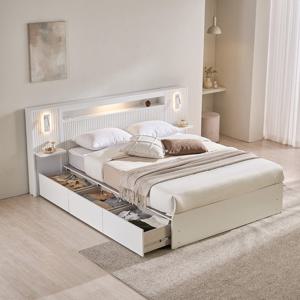 장인가구 [비밀특가] 장인가구 클리브 호텔 평상형 서랍 빅수납 LED 침대 프레임 LK (높이 300)+조명 협탁2 (주문제작)