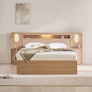 장인가구 [비밀특가] 장인가구 클리브 호텔 평상형 서랍 빅수납 LED 침대 프레임 Q (높이 300)+본넬+조명 협탁2