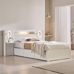 장인가구 [비밀특가] 장인가구 클리브 호텔 평상형 서랍 빅수납 LED 침대 프레임 SS (높이 300)+포켓+조명 협탁2