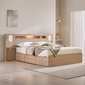 장인가구 [비밀특가] 장인가구 클리브 호텔 평상형 서랍 빅수납 LED 침대 프레임 K (높이 300)+포켓폼+조명 협탁2 (주문제작)