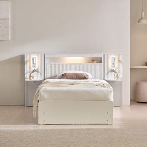 장인가구 [비밀특가] 장인가구 클리브 호텔 평상형 서랍 빅수납 LED 침대 프레임 S (높이 300)+본넬+조명 협탁2