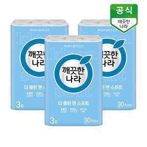 깨끗한나라 더 클린앤소프트 3겹 화장지 30m 30롤 x 3팩