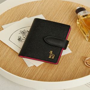 [헤지스 액세서리 여성] [24FW] WIHO4F001BK 스테디셀러블랙 단색 소가죽 중지갑