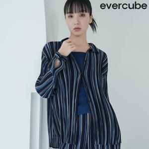 [런칭가349000원]에바큐브 26SS 쉬폰플리츠 스트라이프 셔츠