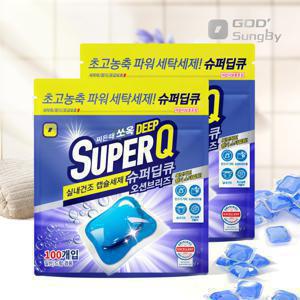 슈퍼딥큐 오션브리즈 100개입+100개입 캡슐세제 대용량 고농축 실내건조 드럼 일반 겸용 세제
