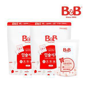 [증정] 비앤비 유아 섬유 세탁 캡슐 세제 30개입 2개 + 유연제 800ml 증정