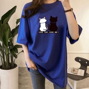 [숨결]여성 여름 쿨링 찰랑티 실켓 고양이 반팔 티셔츠