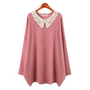 [허밍퍼플]여성용 2737-코르 레이스 카라T 긴팔 티셔츠 세련미 체형커버 큰옷 예쁜 빅사이즈 여성의류