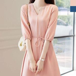 여성 브이넥 쉬폰 반팔 원피스 1P 여름 출퇴근 하객룩