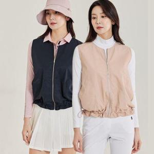 [제이투제이]여성골프웨어 스트링 텐션 라운드 집업조끼