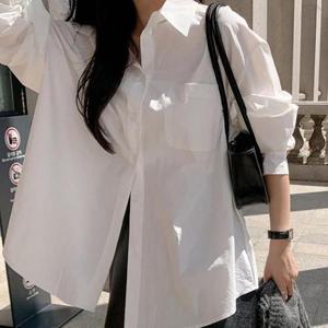 여자 박시핏 미니멀리즘 흰색 셔츠 민무늬 셔츠