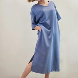 여성 반소매 캐쥬얼 롱 면혼방 컷아웃 원피스