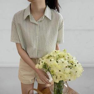 [옷자락]여성 반팔 셔츠 잔주름 카라넥 남방