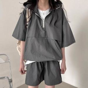 ★ 여성 후디 하프 아노락 캐주얼 상의+하의 세트