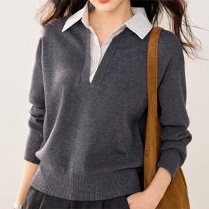 [패션시그널] 셔츠넥 레이어드 니트블라우스 6A61C3