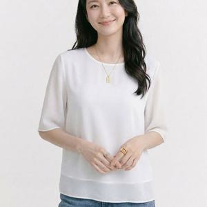 NB3102 여성 세련미 루즈핏 얇은 라운드넥 5부 블라우스