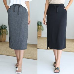 [토마토팩토리] 2종세트 옆트임 스판 롱치마/롱스커트 블랙+차콜