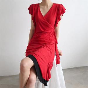 브이넥 나비 소매 블라우스 스포츠 댄스복 여성 라인