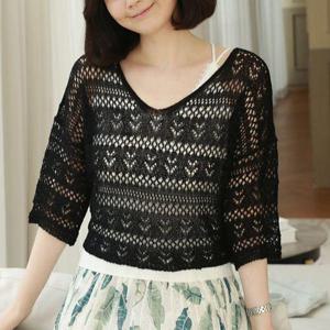 [웬디즈갤러리]7부 시스루 크롭 니트 BKN006