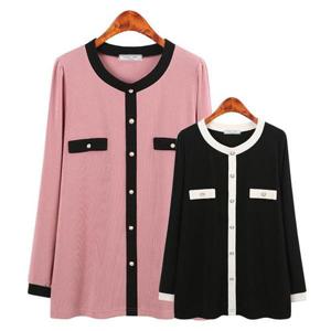 [허밍퍼플]여성용 2751-엘리스 진주 단추 배색 티셔츠 스판 신상 배색 포인트 결혼식 세미 정장 여성의류