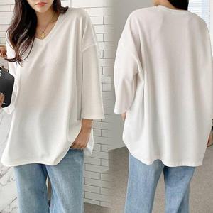 [아이우먼]빅사이즈여성의류 브이넥 루즈7부 티셔츠 NOG458 데일리오버핏