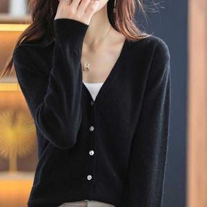 [오노마] ONM 여자 베이직 브이넥 가디건 코디 검정 데일리 패션