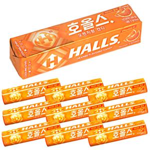 HALLS 호올스 스틱 멘톨 사탕 졸음방지 캔디 오렌지 10개