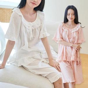 [토토와모모]여성 빅사이즈 잠옷 여자 파자마 상하세트 홈웨어 24S147-2(XL)(CR면)