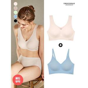 [크로커다일 이너웨어]뉴 라이크라 쉘론 몰드부착 V넥/스트랩 브라 1+1 택1