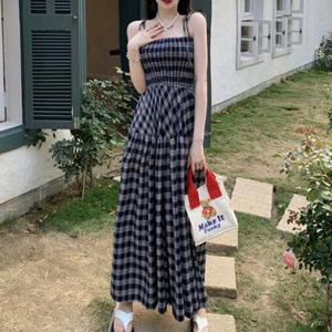 A라인나시원피스 여성 체크 튜브탑 나시 롱원피스 1P A라인 비치 휴가