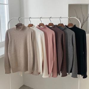 옷자락 / 여자 프릴 반목 폴라 데일리 레이어드티 긴팔 니트