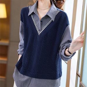 ★특가/실물만족★ [패션시그널](S~XXL)브이넥 조끼레이어드 셔츠 블라우스 F32A97