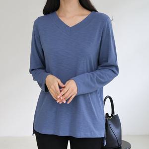 여성 봄 가을 브이넥 면 슬라브 빅사이즈 긴팔 티셔츠 40대 미시 50대 중년여성옷 엄마옷 캐주얼