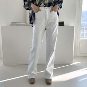 [다잇템]여자 기모 백바지 흰색 와이드핏 데일리 바지