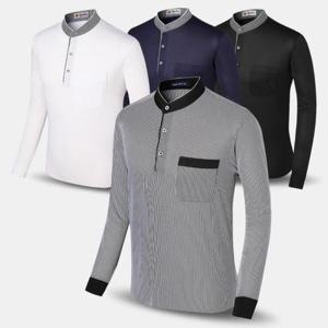 [아즈바이]남자 차이나 TR 긴팔 카라 티셔츠 NAT03 중년 봄 가을