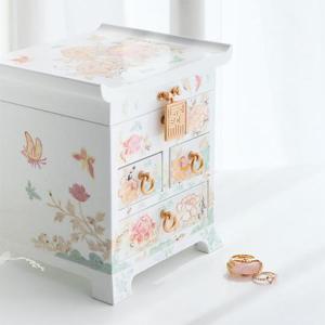 [박씨상방] 나전 화이트 채색목단꽃 3단설합 자개보석함